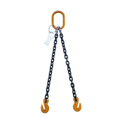 Chain Sling, 2 Legs, 9/32, G80, Grab Hook, 9Ft